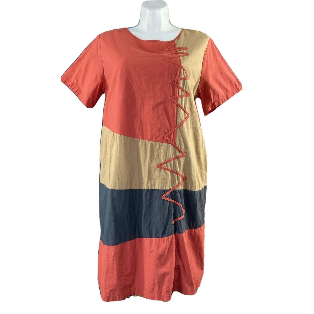 Zanzea Dress 4XL Zig‎ Zag Cotton Coral Tan Blue Midi Shift Pocket Plus Size